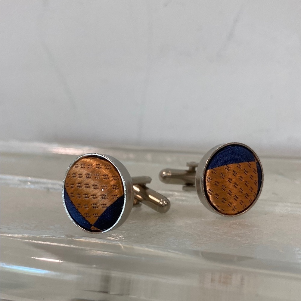 Copper and Blue Silk Design Cufflinks